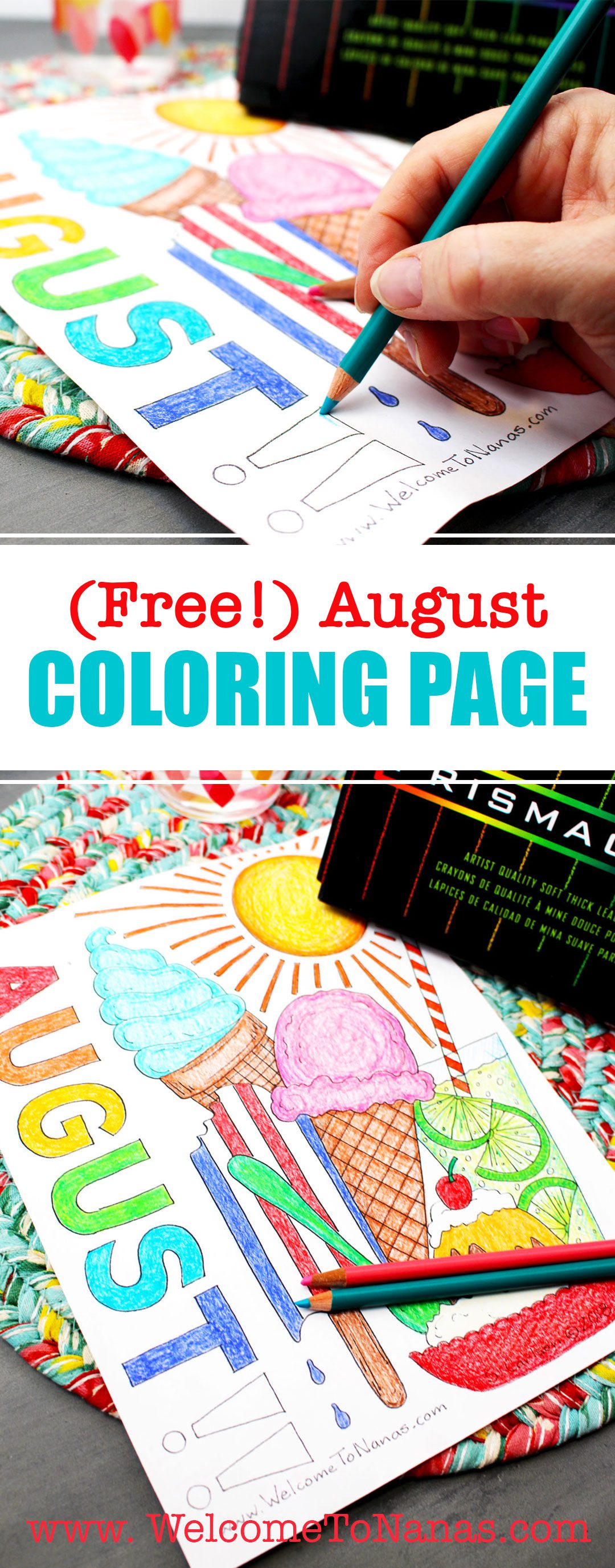 This free August Coloring Page is the printable past time for kids and adults! #AugustColoringPage #FreePrintable #MonthofAugust #ColoringforKids #WelcometoNanas