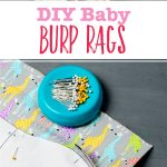 A stack of baby burp cloths made from brightly colored felt fabric prints.