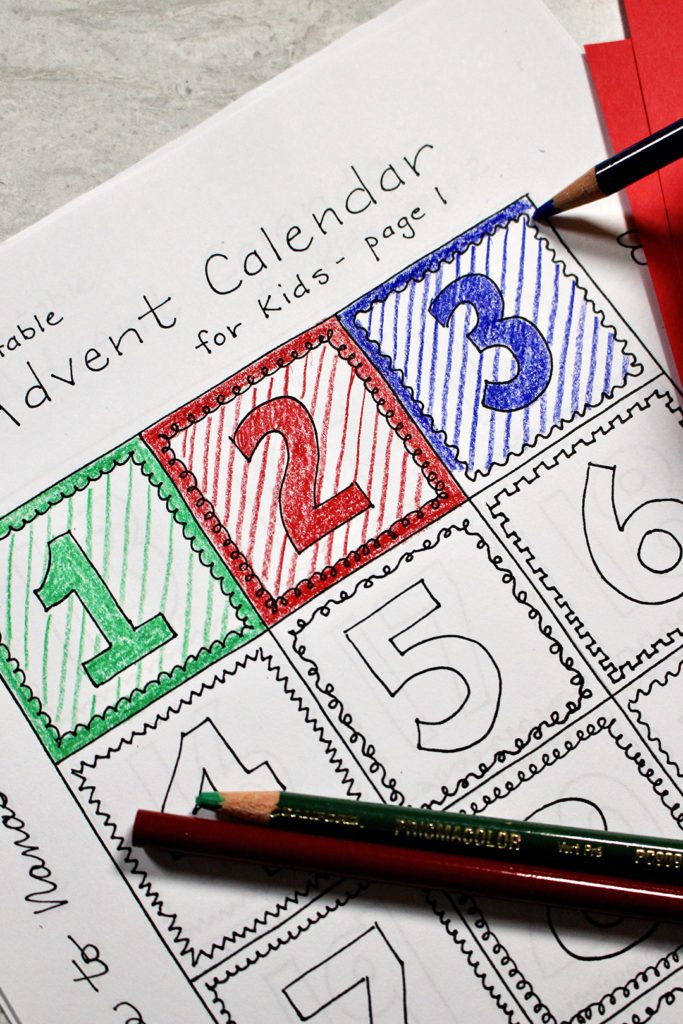 Coloring Advent calendar numbers with colored pencils