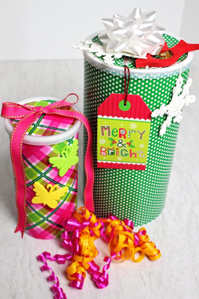 Oatmeal container gift boxes decorated for a birthday or Christmas