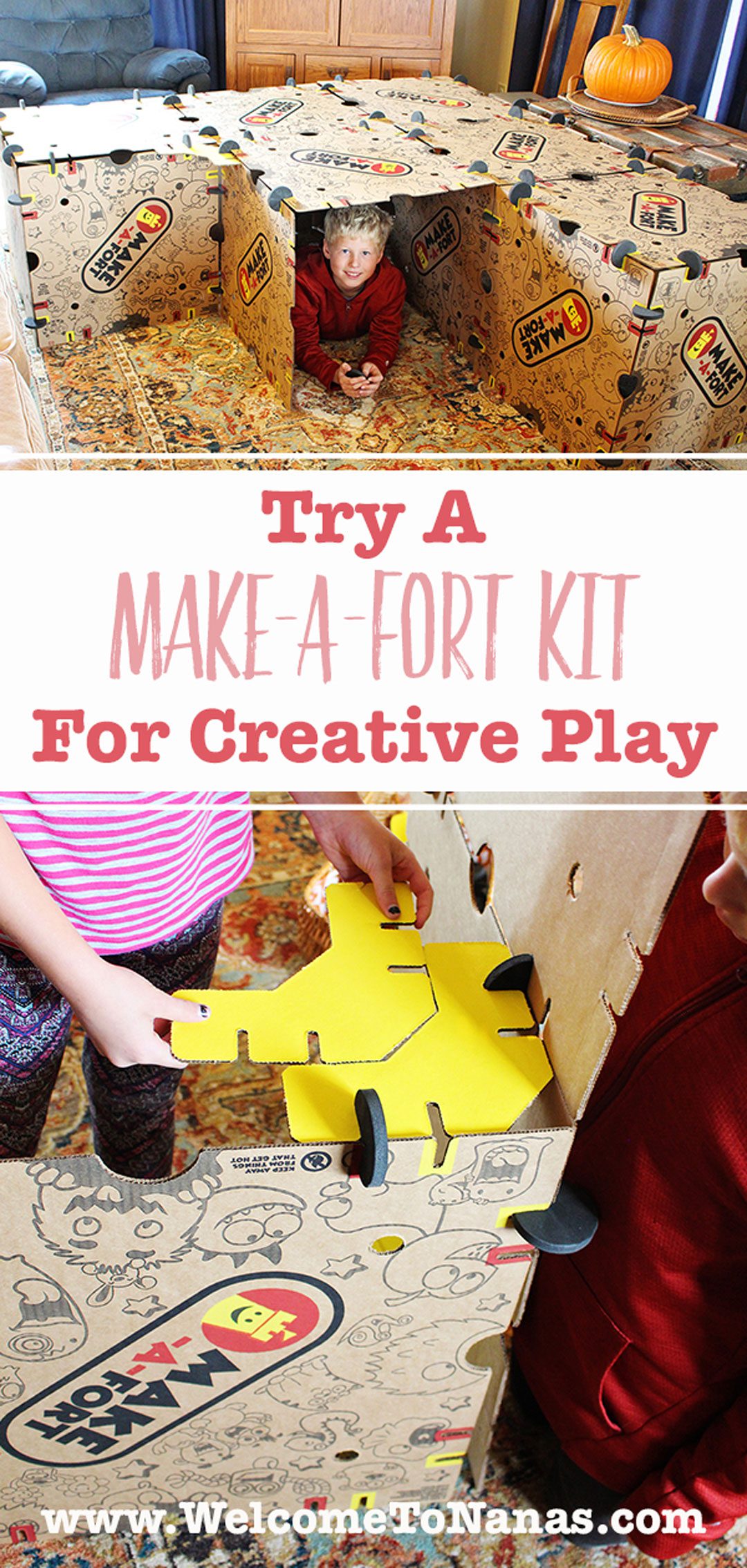 Pinterest pin for a Make-A-Fort Kit for Creative play