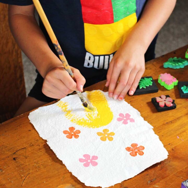 Stamping & Painting on Handmade Paper with Kids | Welcome To Nana's