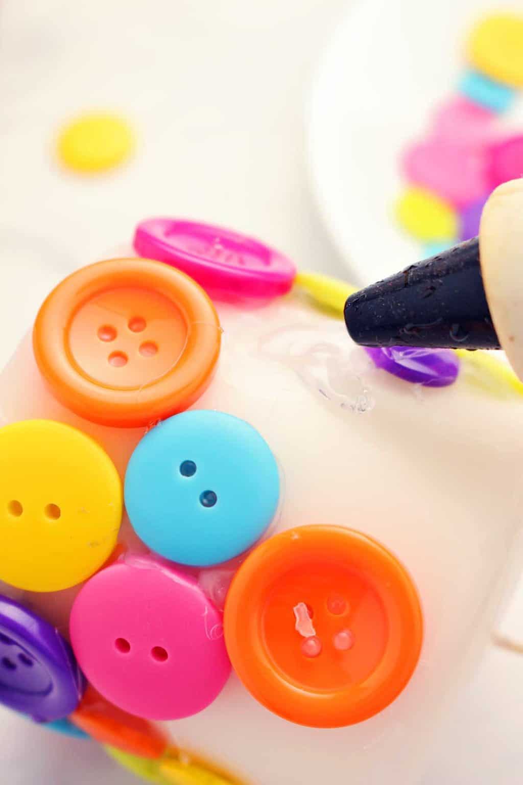 DIY Decorating Candles with Buttons To Nana's