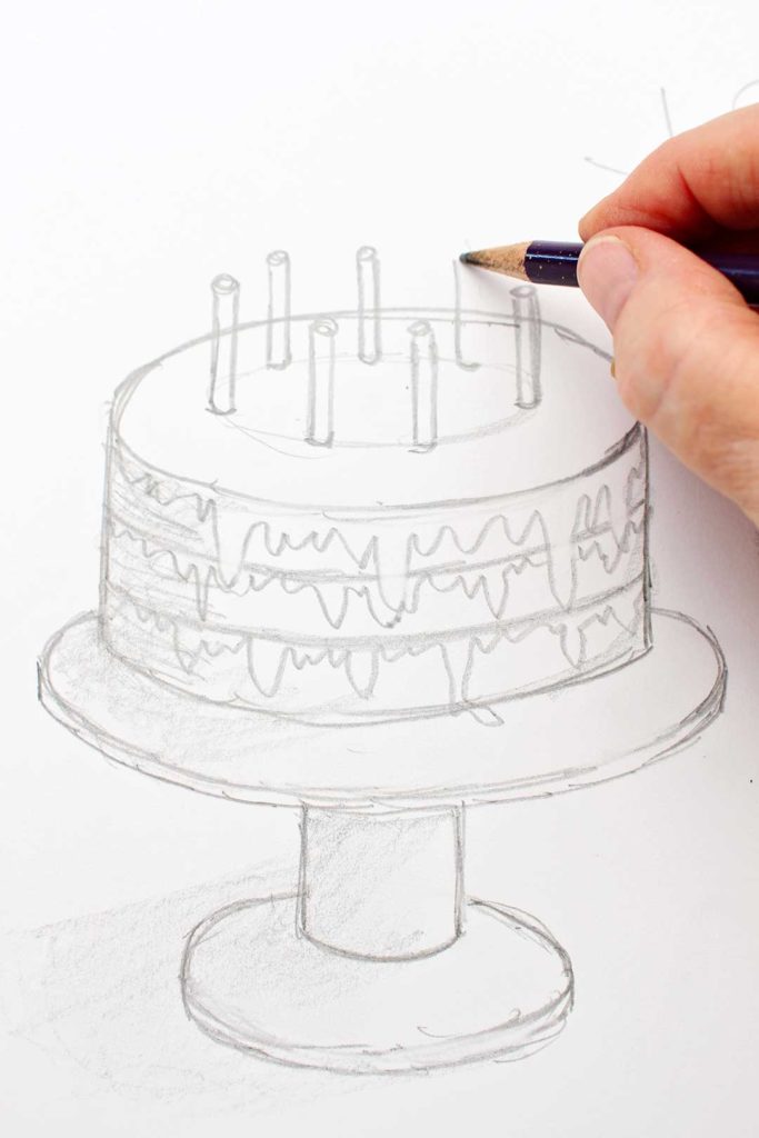 Big Birthday Cake With Three Candles On Top Drawing Stock Illustration -  Download Image Now - iStock