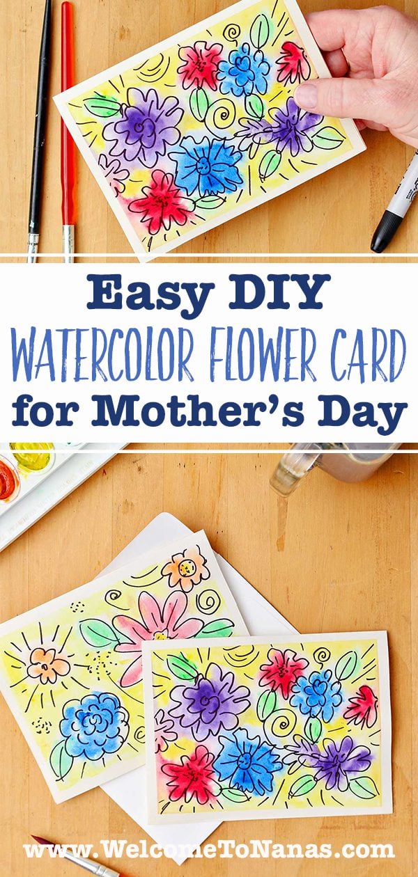 Easy DIY Watercolor Flower Card for Mom To Nana's