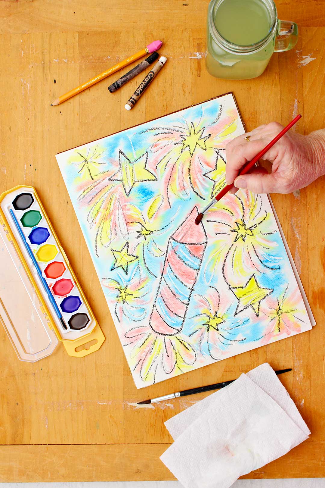Drawing colored wax crayons. landscape trees, village autumn Stock  Illustration by ©ekina1 #334594696