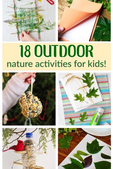 A group of photos with nature crafts for kids