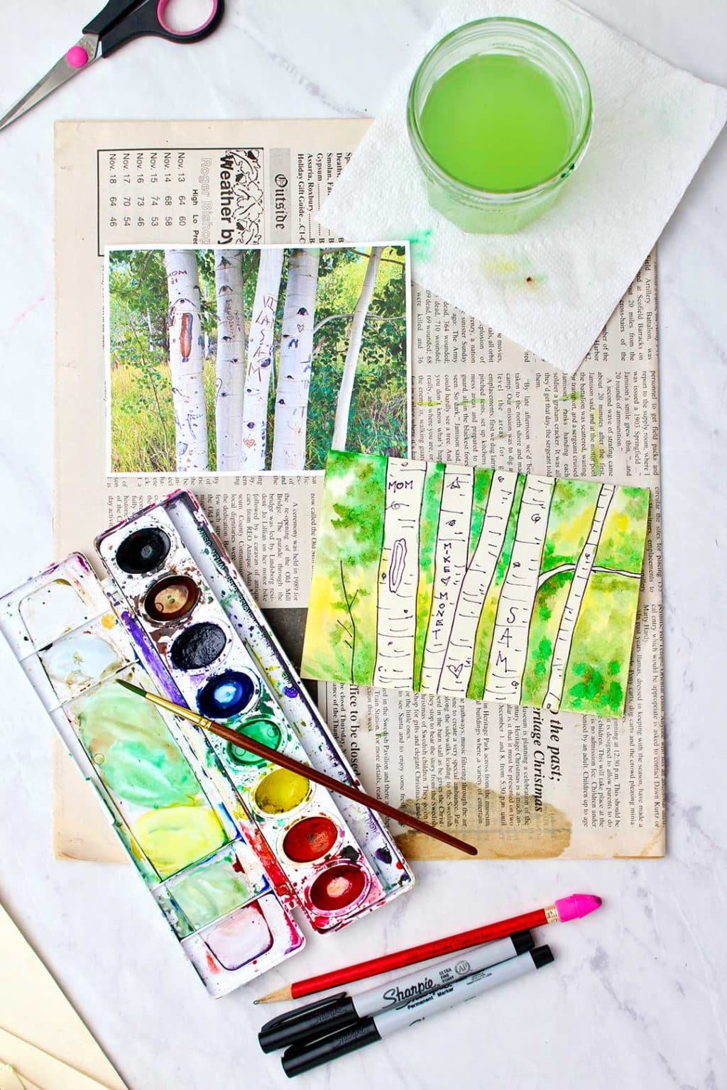 Easy How to Paint Aspen Trees In Watercolor To Nana's