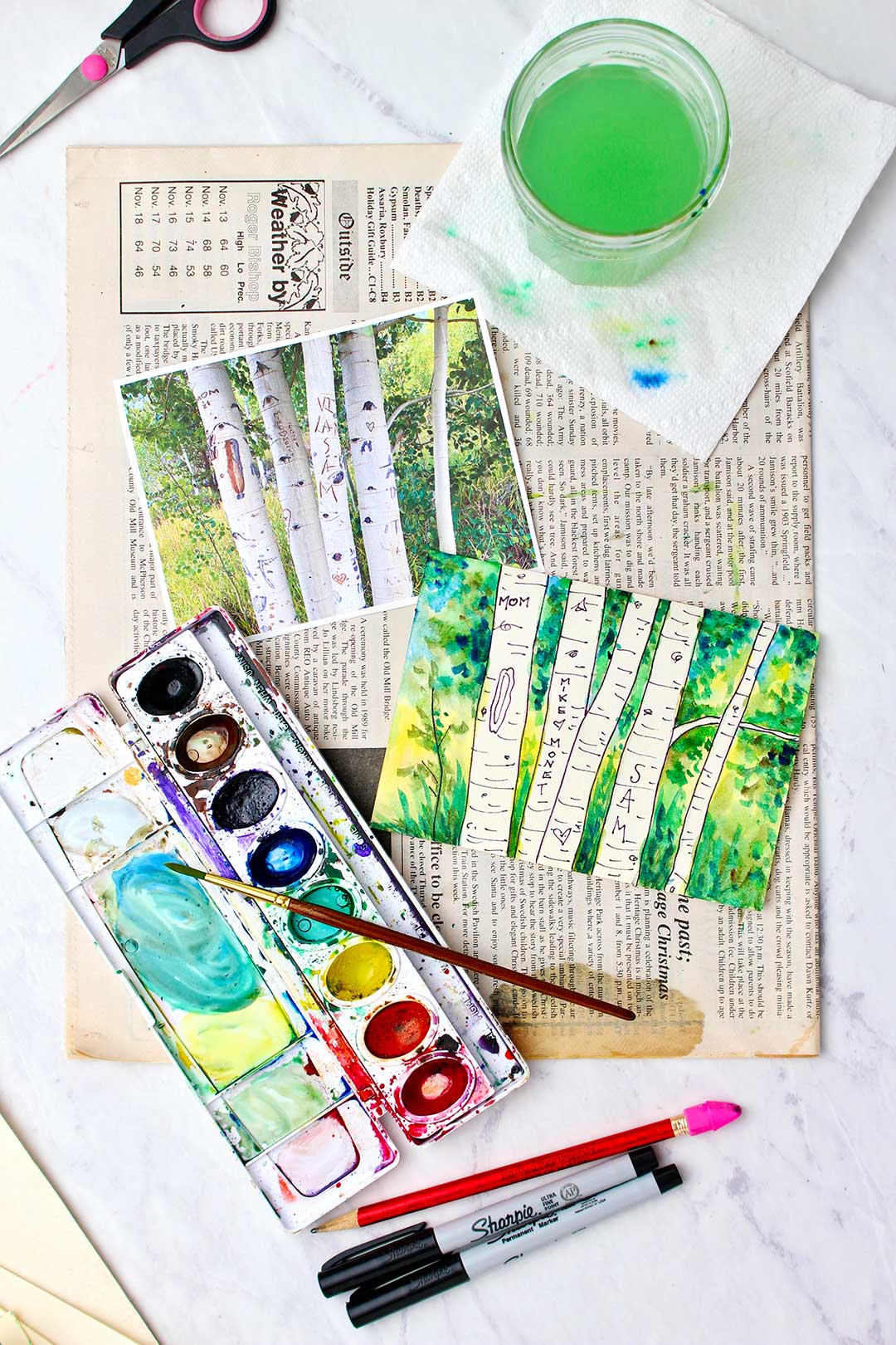 Easy How to Paint Aspen Trees In Watercolor - Welcome To Nana's