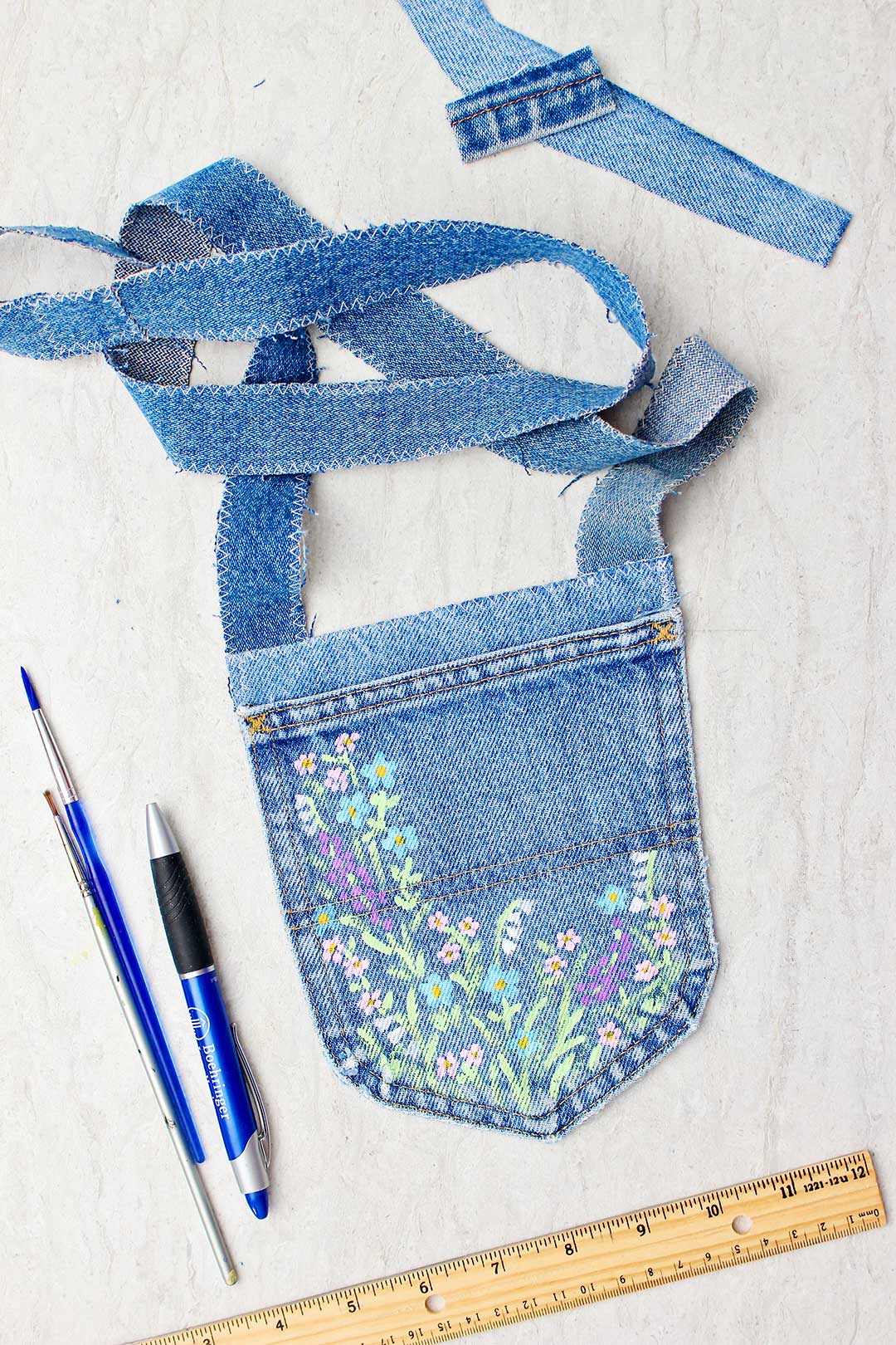 Completed jeans pocket purse.