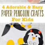 2 images of completed Paper Penguin Crafts.
