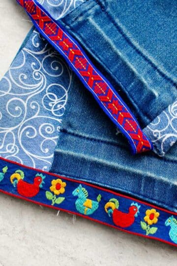 Close up of decorative trim on the bottom of bell bottoms.