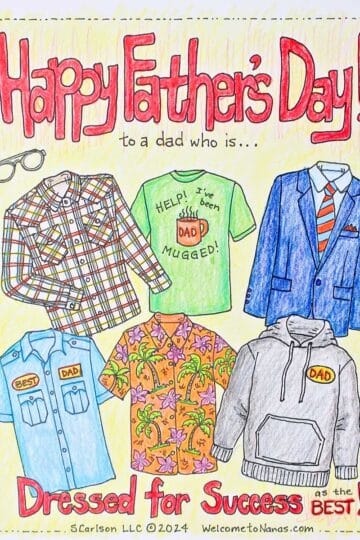 Completed Father's Day Coloring Page with six different shirts or jackets a dad may wear with the words "Dressed for Success as the BEST!" underneath.