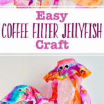 Coffee filter jellyfish made with markers colorful strips of materials and googly eyes.