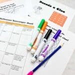 Printable scavenger hunt sheets, some Crayola markers and a pencil.