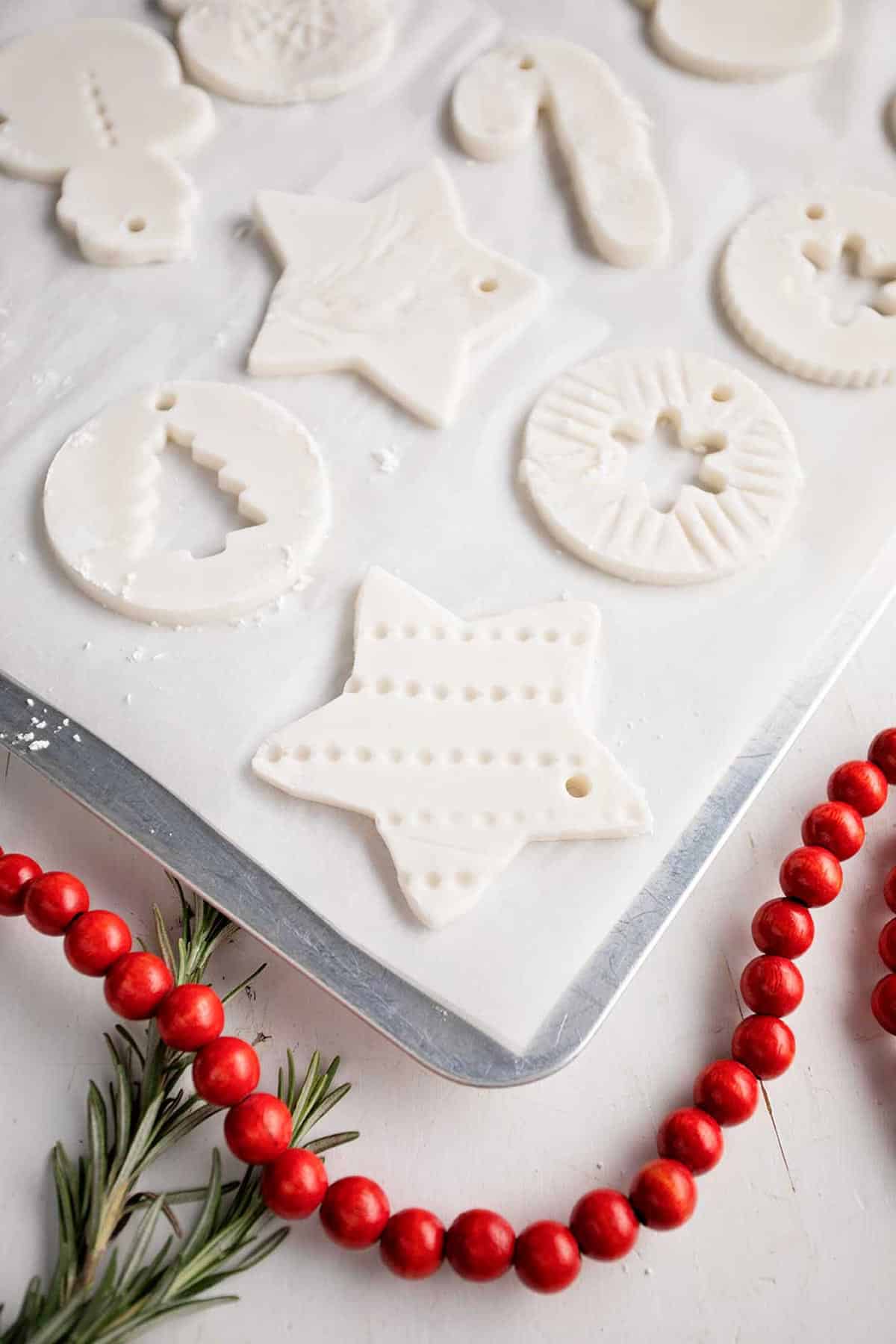 Close up view of some ornaments before baking.