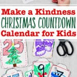 Many colorfully colored numbered countdown cards with festive drawings on them with and kindness instructions on the other side.