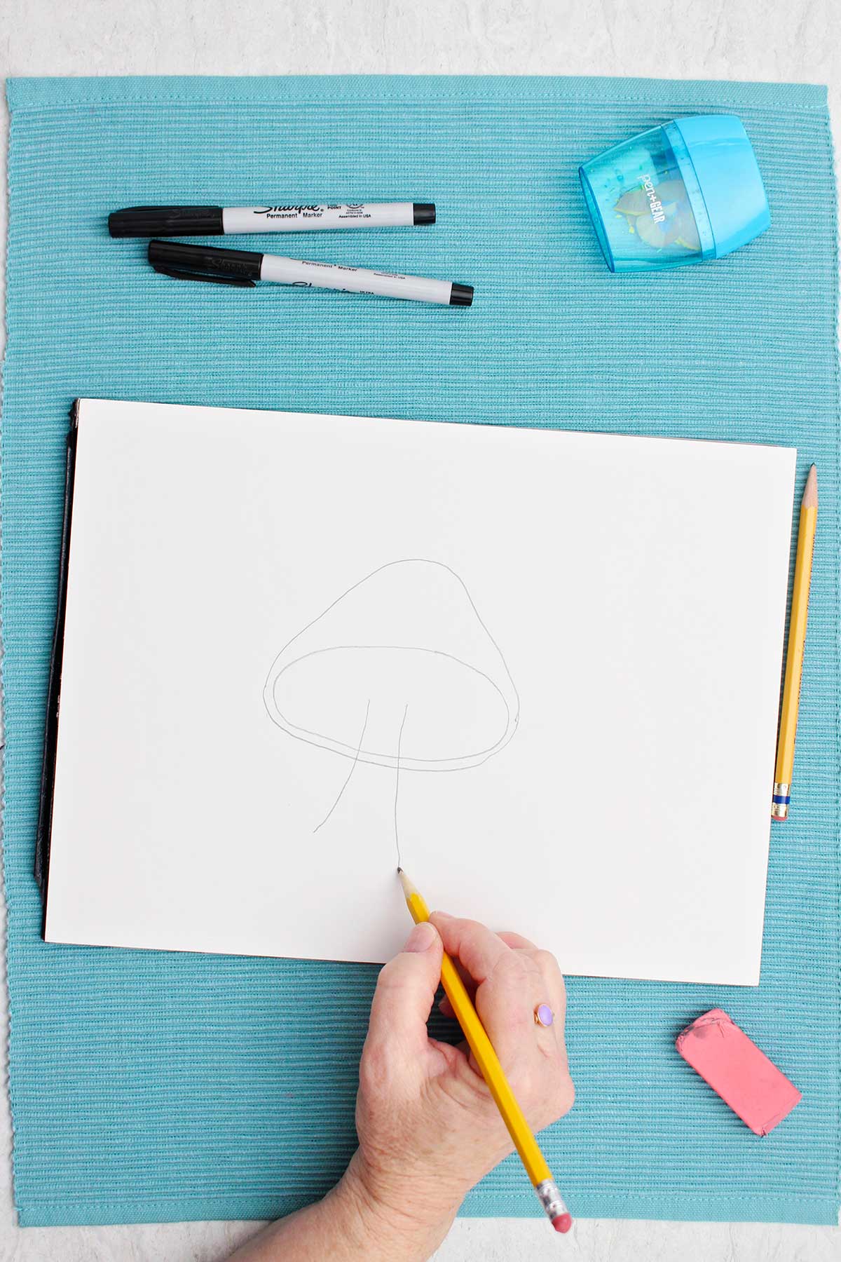 A sketch of mushrooms with a pencil