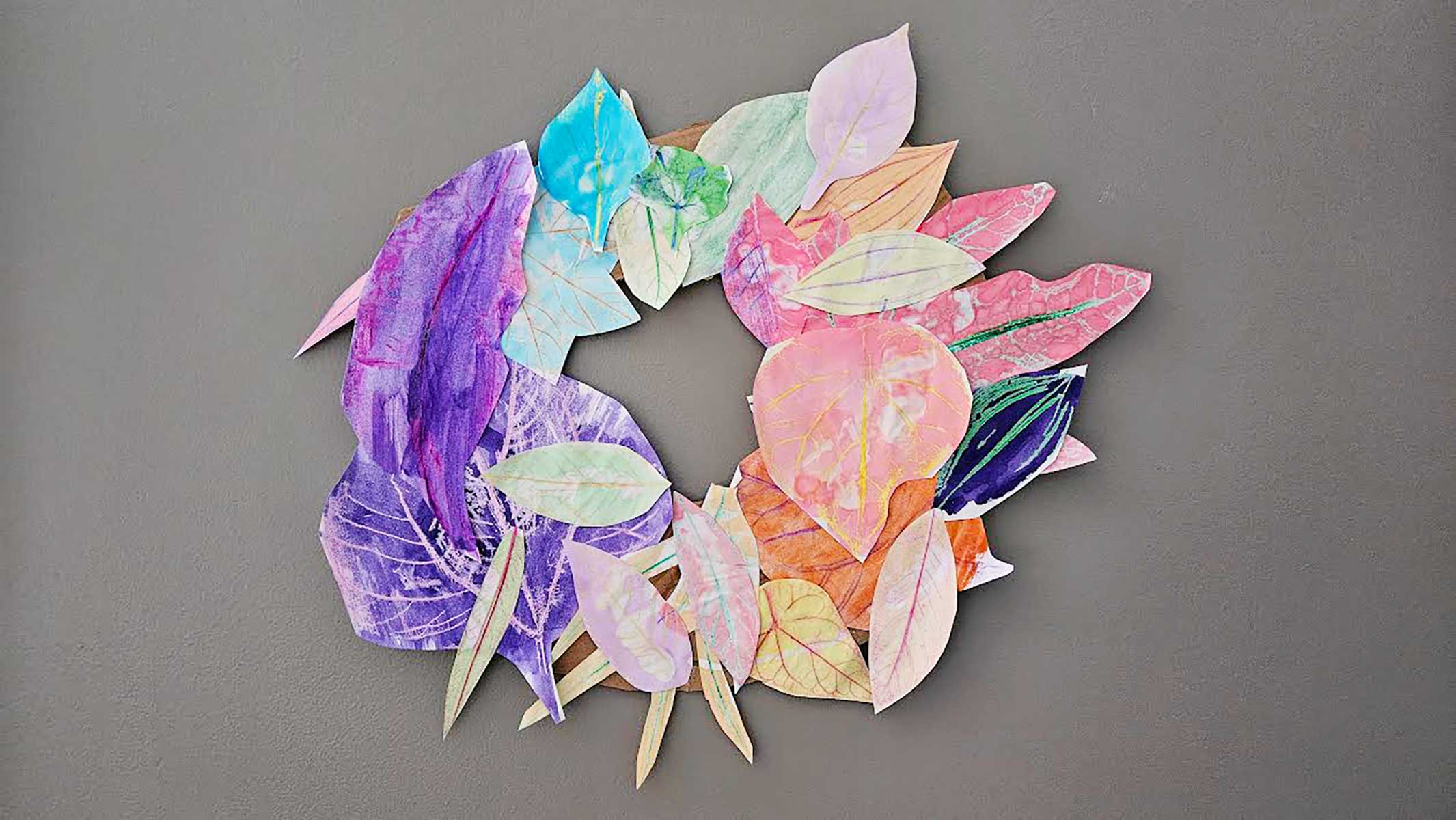 A wreath made from many leaf rubbings.
