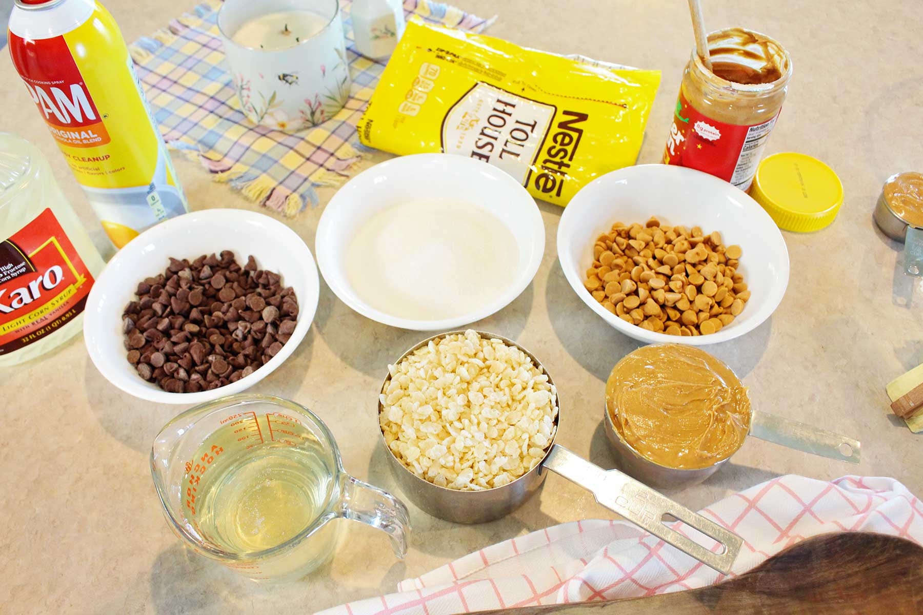 Ingredients to make scotcharoos on a counter top.