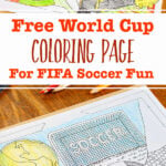 Two images, one of a completed and one partially colored in FIFA World Cup Coloring pages.