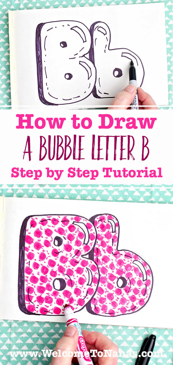 Two images of different detail work being added to bubble letter "b".