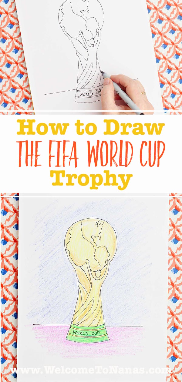 A pen and ink and a colored version of the FIFA World Cup trophy.